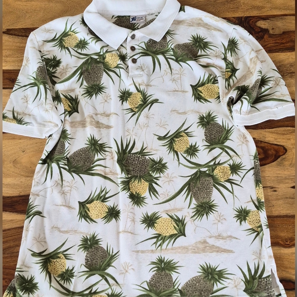 Cherokee Waikiki Wear Textured, Pineapple, Palm Tree print, Polo Shirt